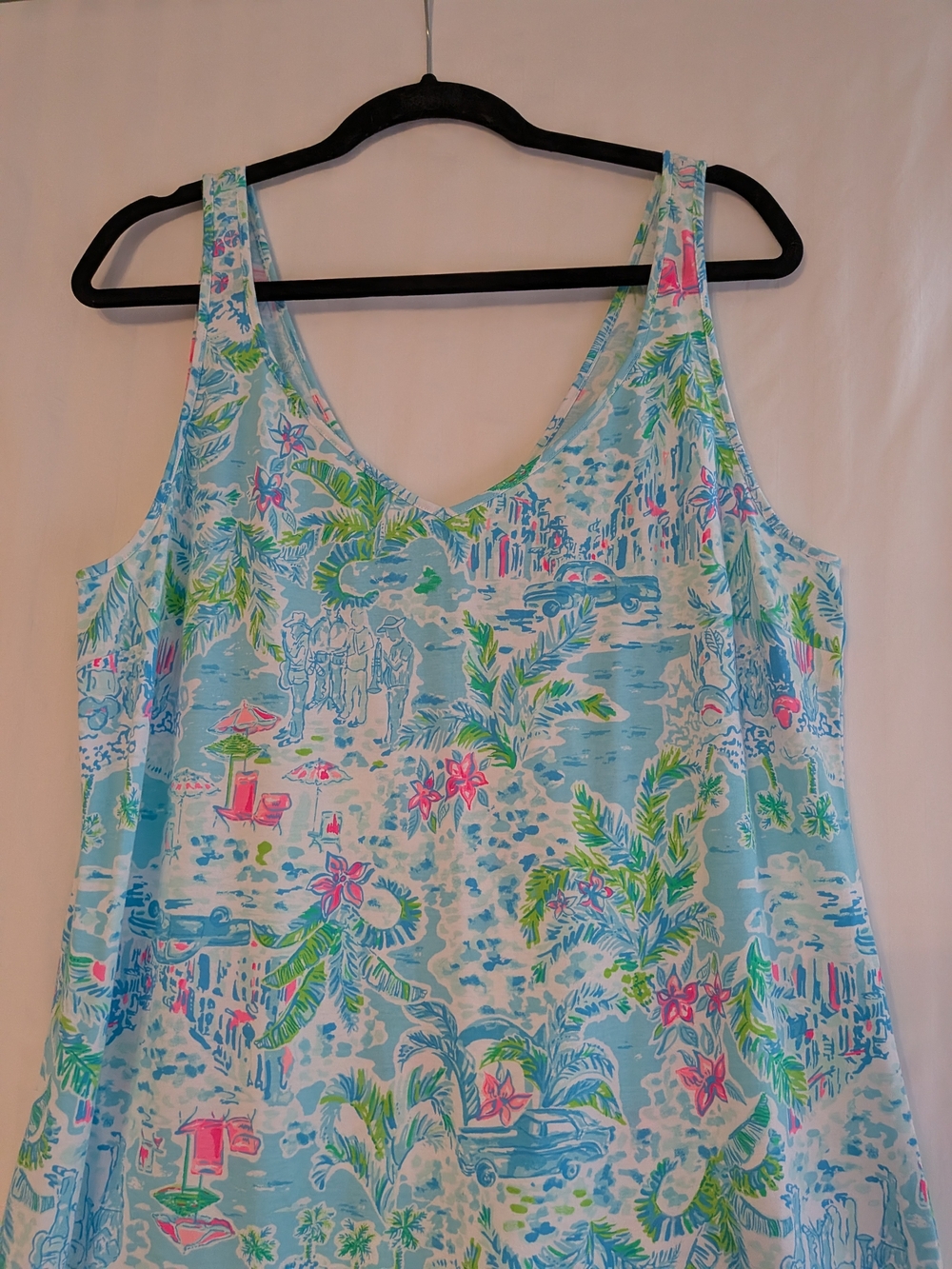 Lilly Pulitzer Light Blue Tropical Print Midi Dress with Pink Trim XL - Picture 2 of 11